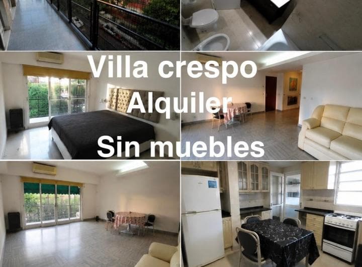 Collage con fotos de dormitorio, living, baño y cocina.