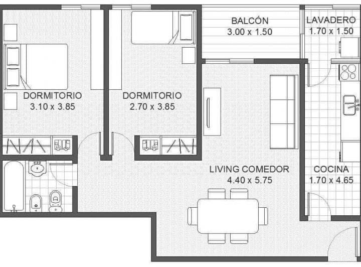 Departamento Alquiler 77m² de 3 ambientes