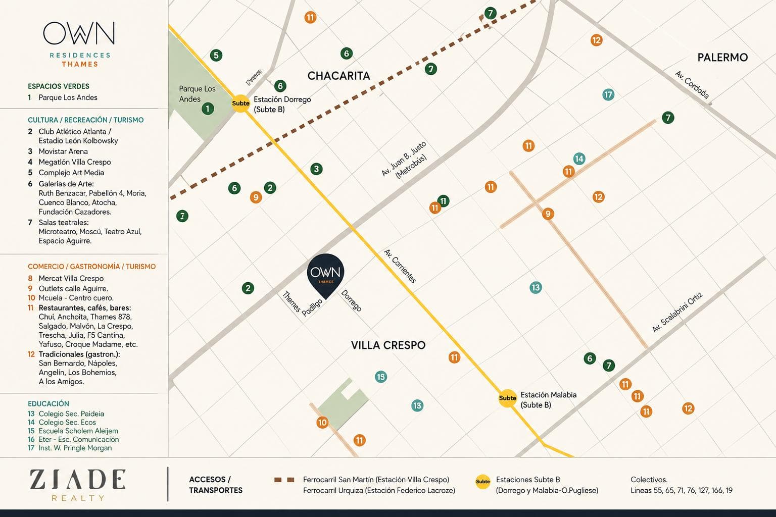 Mapa de ubicación detallado del edificio y puntos de interés cercanos.